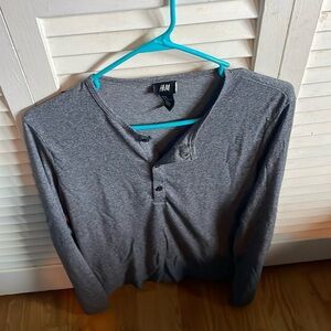H&M Long Sleeve Henley, Medium, Gray